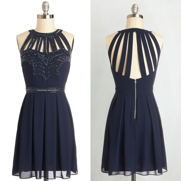 Modcloth Dresses & Skirts - Modcloth Beaded Navy Blue Strappy Dress